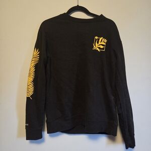 Men's Black Crewneck Sweater with Yellow Leaf Graphic